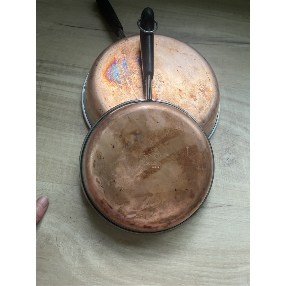 VINTAGE REVERE WARE COPPER CLAD BOTTOM 7 And 9"INCH SKILLET FRYING PANS No Lids‎ - Picture 6 of 6